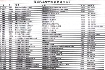 江鈴汽車全國服務站地址及聯系電話